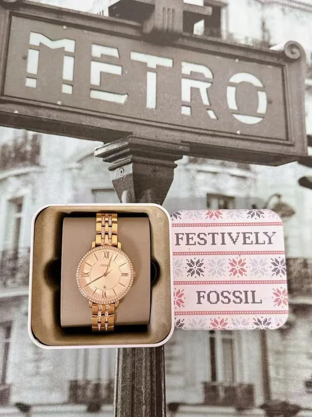 Fossil Jacqueline Rose Gold Crystal Bracelet Date Watch ES3546